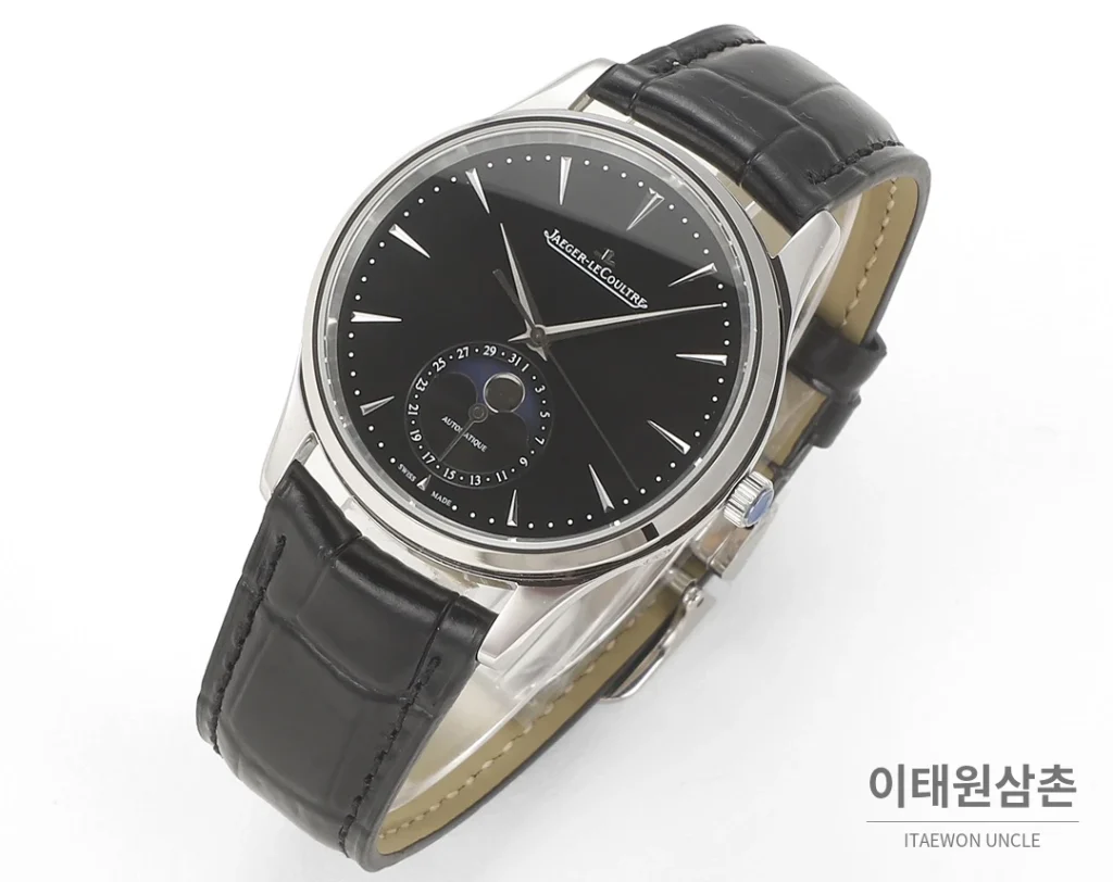 예거르쿨트르 마스터 울트라씬 문페이즈 데이트 오토매틱 39mm 실버 블랙 가죽 스트랩 (2)