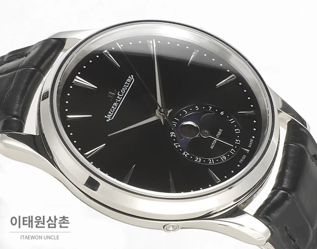 예거르쿨트르 마스터 울트라씬 문페이즈 데이트 오토매틱 39mm 실버 블랙 가죽 스트랩 (2)
