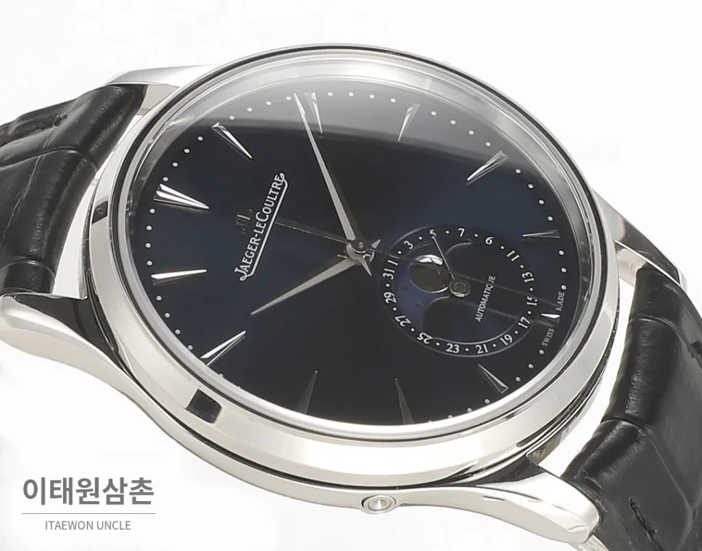 예거르쿨트르 마스터 울트라씬 문페이즈 데이트 오토매틱 39mm 실버 블랙 가죽 스트랩 (3)