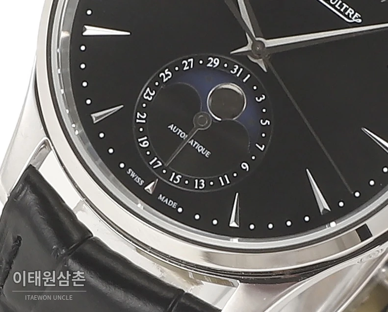 예거르쿨트르 마스터 울트라씬 문페이즈 데이트 오토매틱 39mm 실버 블랙 가죽 스트랩 (2)