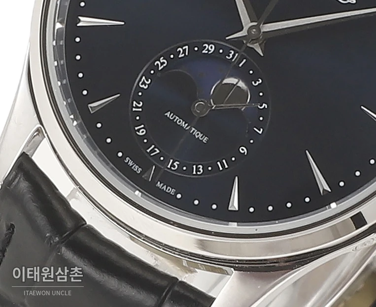 예거르쿨트르 마스터 울트라씬 문페이즈 데이트 오토매틱 39mm 실버 블랙 가죽 스트랩 (3)