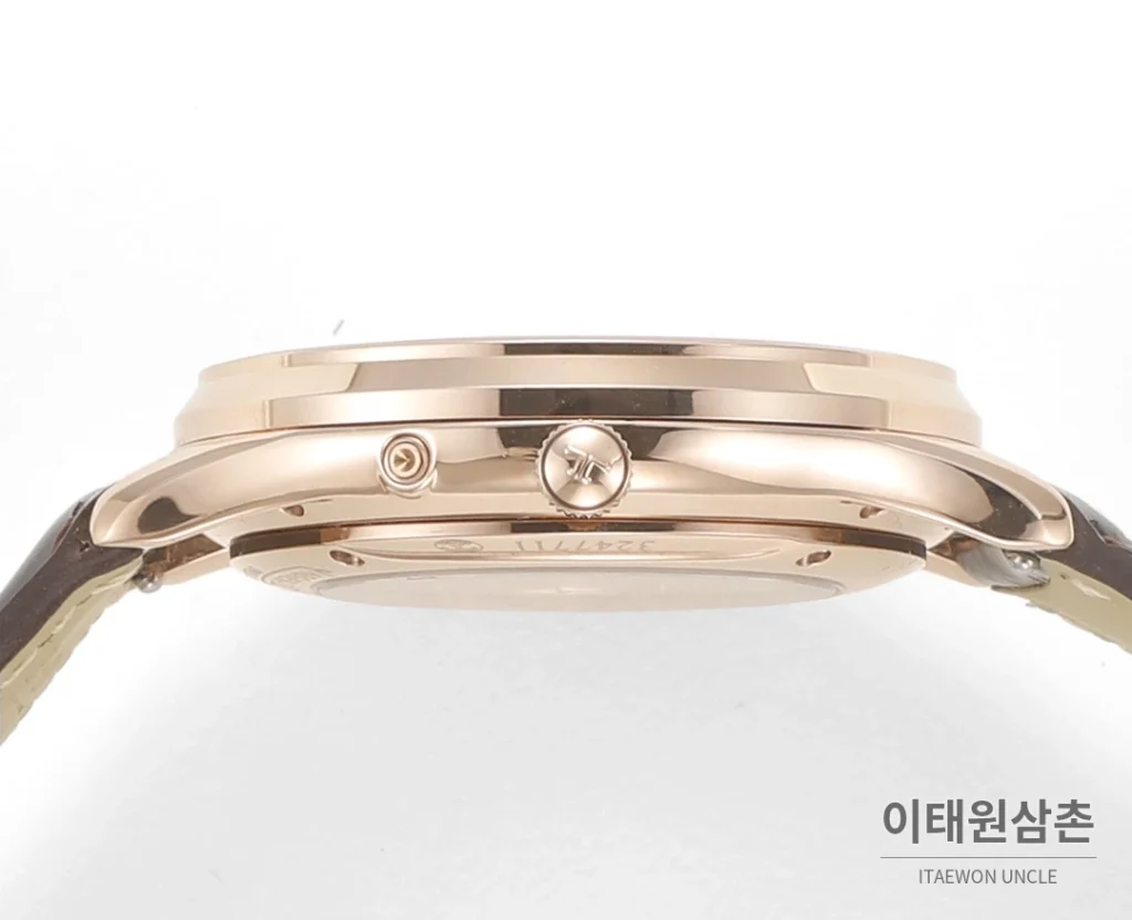 예거르쿨트르 마스터 울트라씬 문페이즈 데이트 오토매틱 39mm 실버 브라운 가죽 스트랩