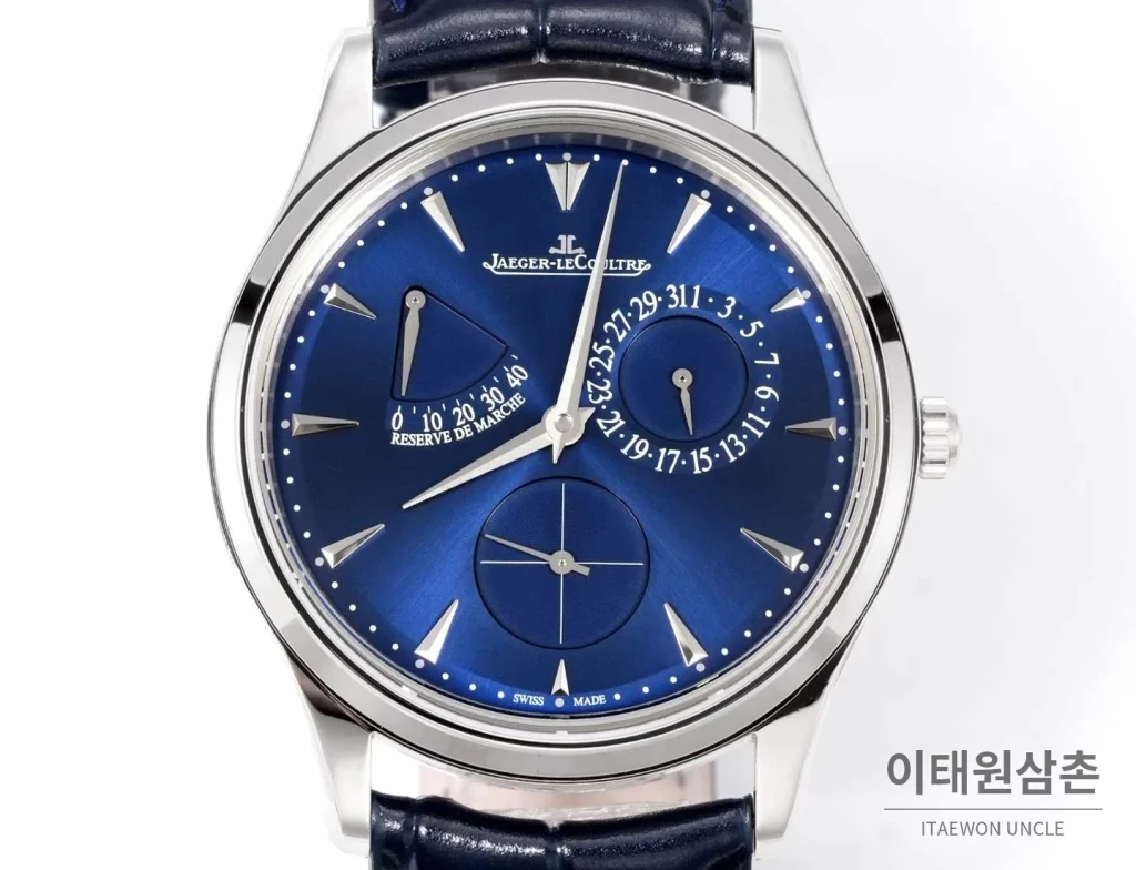 예거르쿨트르 마스터 울트라 씬 파워리저브 스틸 네이비다이얼 오토매틱 39mm