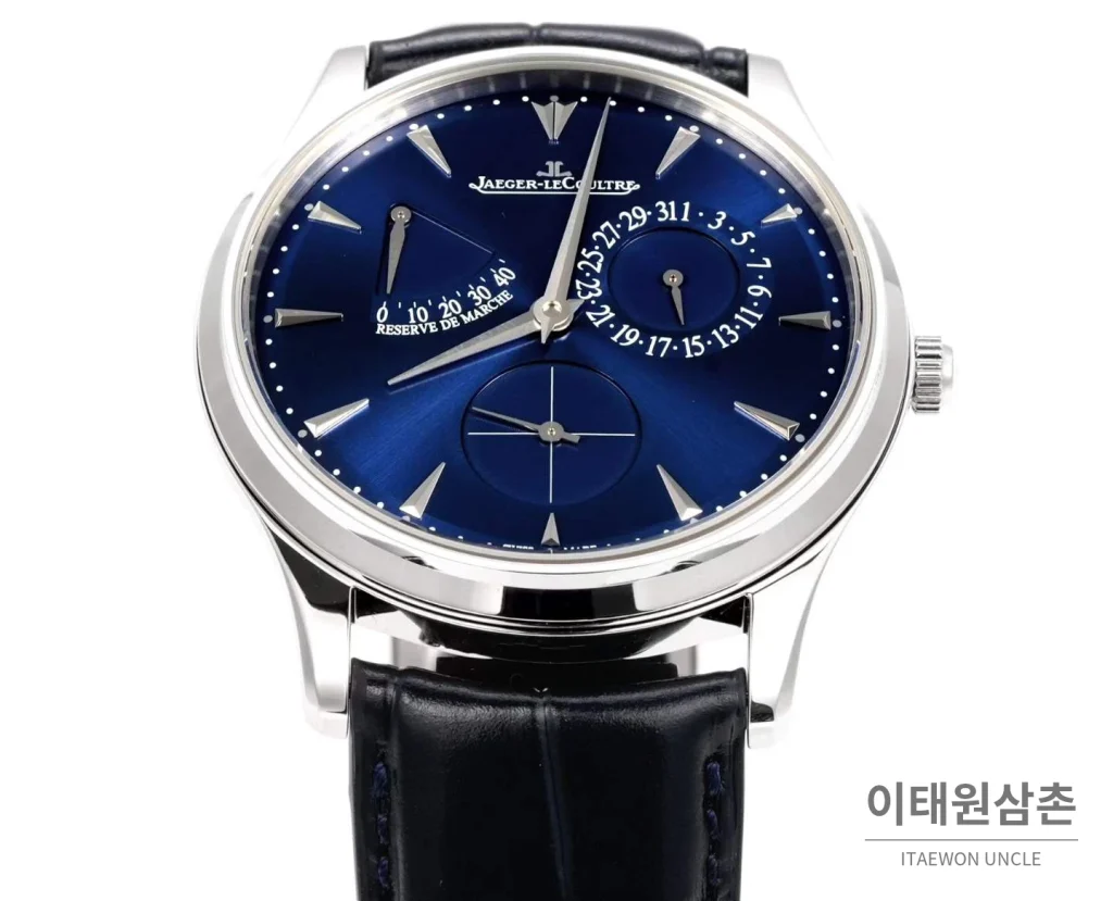 예거르쿨트르 마스터 울트라 씬 파워리저브 스틸 네이비다이얼 오토매틱 39mm