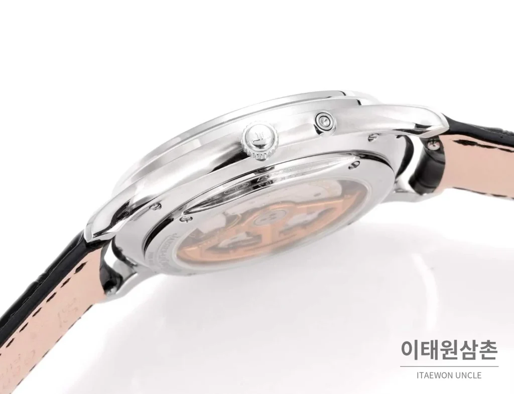 예거르쿨트르 마스터 울트라 씬 파워리저브 스틸 화이트다이얼 오토매틱 39mm 블랙 가죽 스트랩