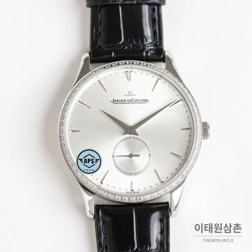 예거르쿨트르 마스터 울트라 씬 스틸 스몰세컨즈 오토매틱 39mm 실버 블랙 가죽 스트랩 실버 베젤 예거르쿨트르 마스터 울트라 씬 스틸 스몰세컨즈 오토매틱 39mm 실버 블랙 가죽 스트랩 실버 베젤