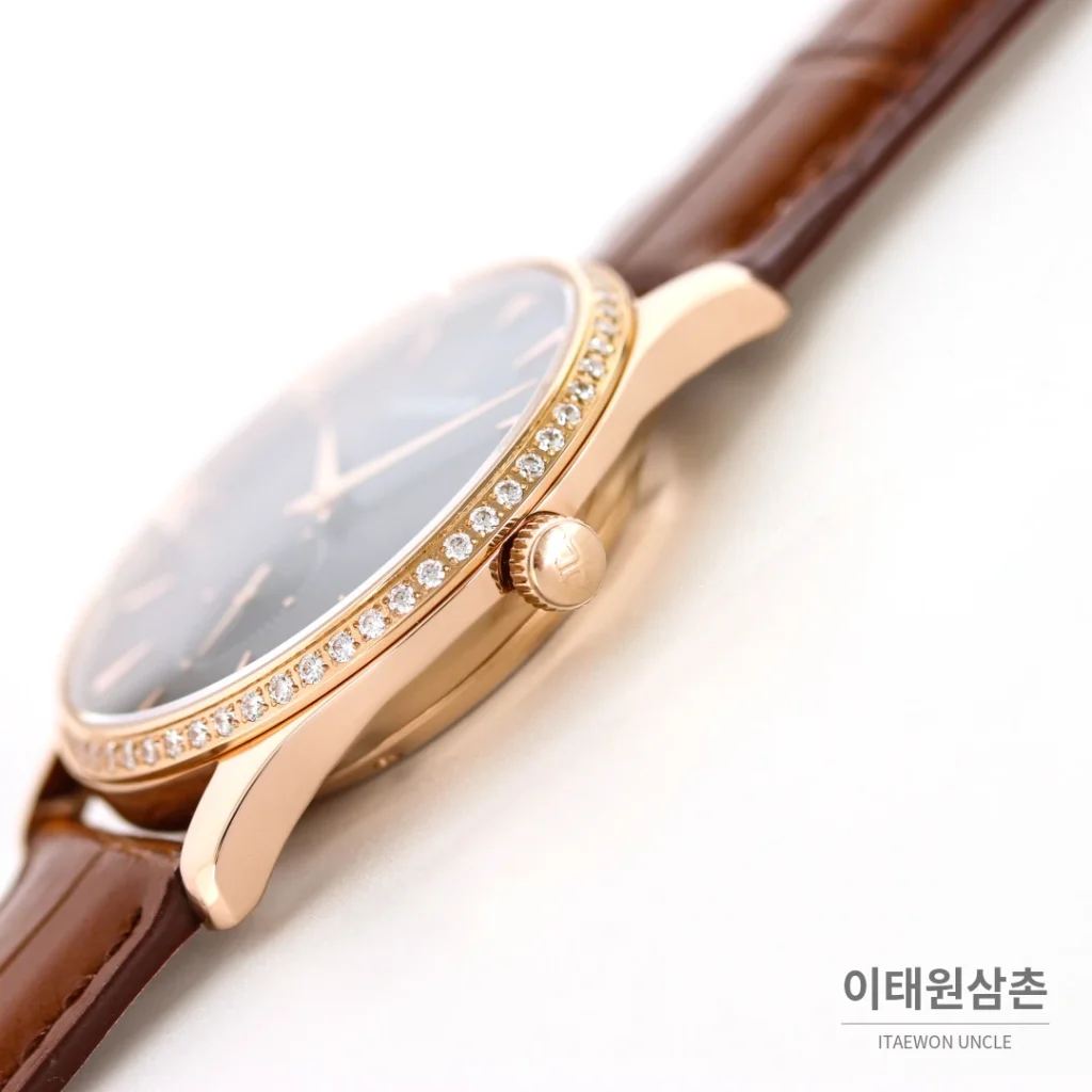 예거르쿨트르 마스터 울트라 씬 스틸 스몰세컨즈 오토매틱 39mm 실버 브라운 가죽 스트랩 로즈골드 베젤