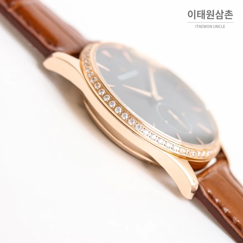 예거르쿨트르 마스터 울트라 씬 스틸 스몰세컨즈 오토매틱 39mm 실버 브라운 가죽 스트랩 로즈골드 베젤