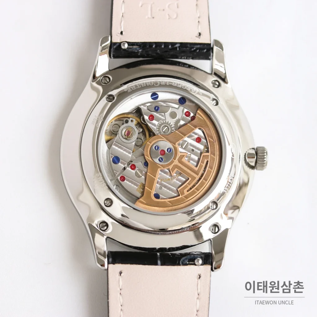 예거르쿨트르 마스터 울트라 씬 스틸 스몰세컨즈 오토매틱 39mm 실버 블랙 가죽 스트랩 실버 베젤