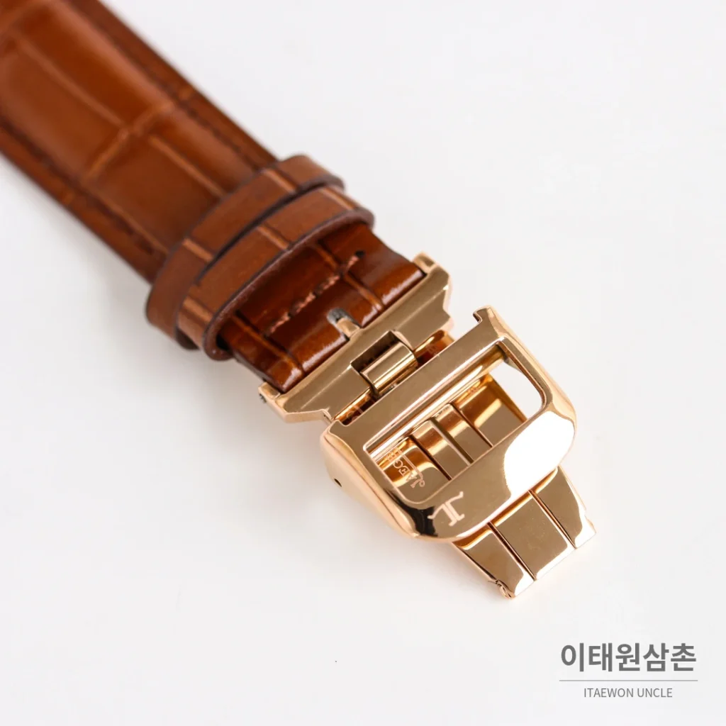 예거르쿨트르 마스터 울트라 씬 스틸 스몰세컨즈 오토매틱 39mm 실버 브라운 가죽 스트랩 로즈골드 베젤