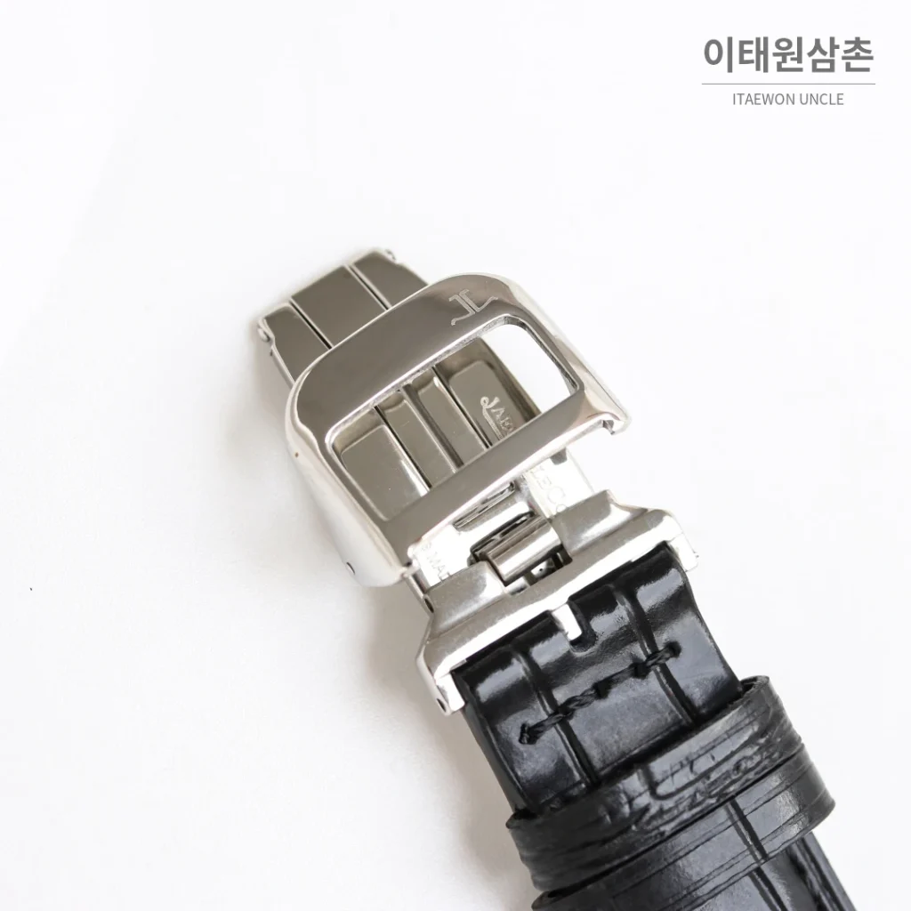 예거르쿨트르 마스터 울트라 씬 스틸 스몰세컨즈 오토매틱 39mm 실버 블랙 가죽 스트랩 실버 베젤