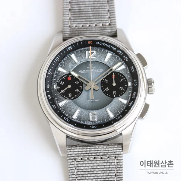 예거르쿨트르 폴라리스 블루다이얼 크로노그래프 오토매틱 42mm 그레이 나일론 스트랩
