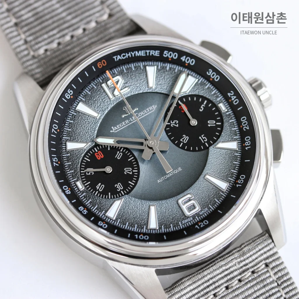 예거르쿨트르 폴라리스 블루다이얼 크로노그래프 오토매틱 42mm 그레이 나일론 스트랩
