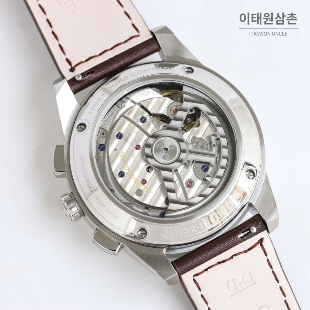 예거르쿨트르 폴라리스 블루다이얼 크로노그래프 오토매틱 42mm 브라운 가죽 스트랩