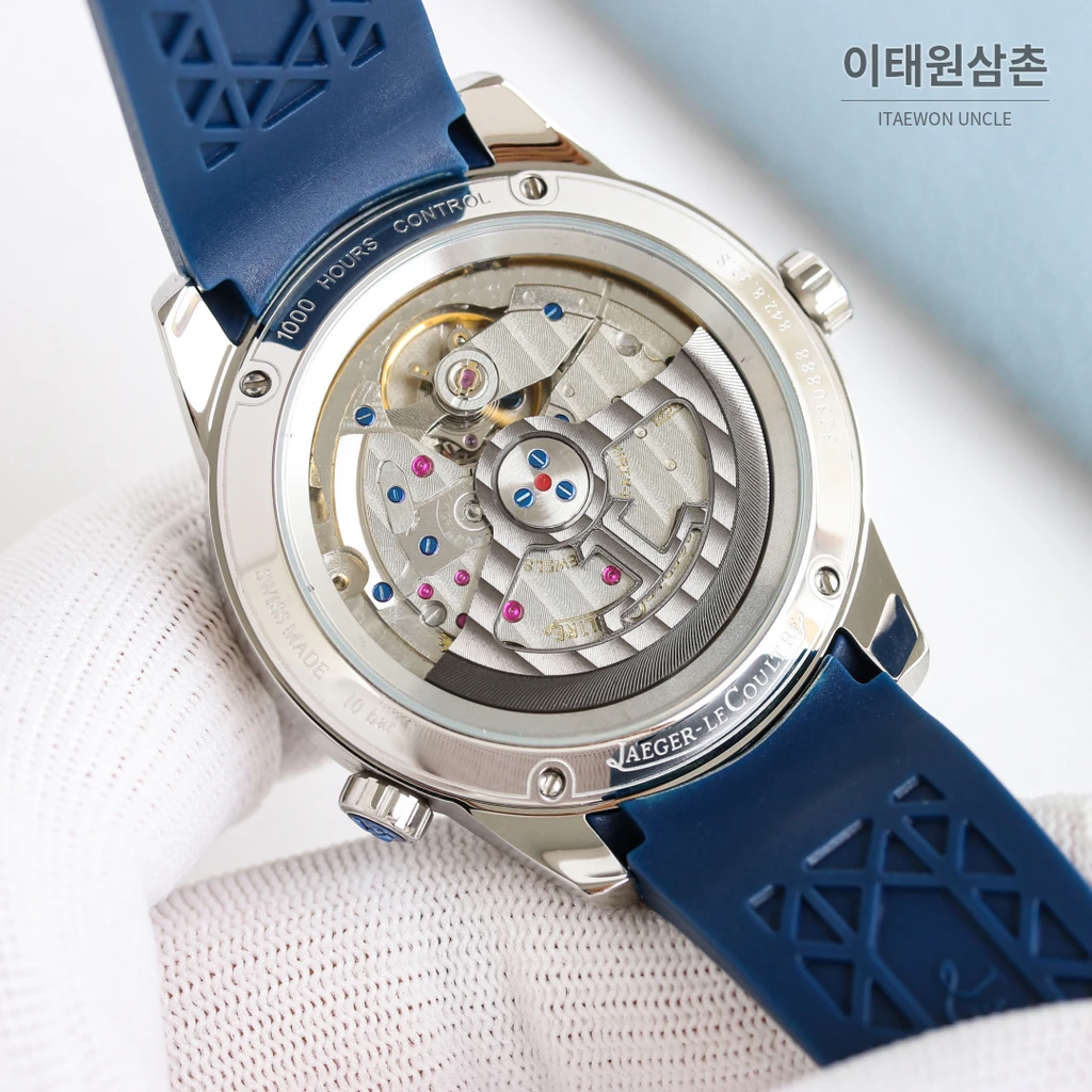 예거르쿨트르 폴라리스 지오그래픽 월드타임 오토매틱 42mm 네이비 다이얼 블루 러버 스트랩