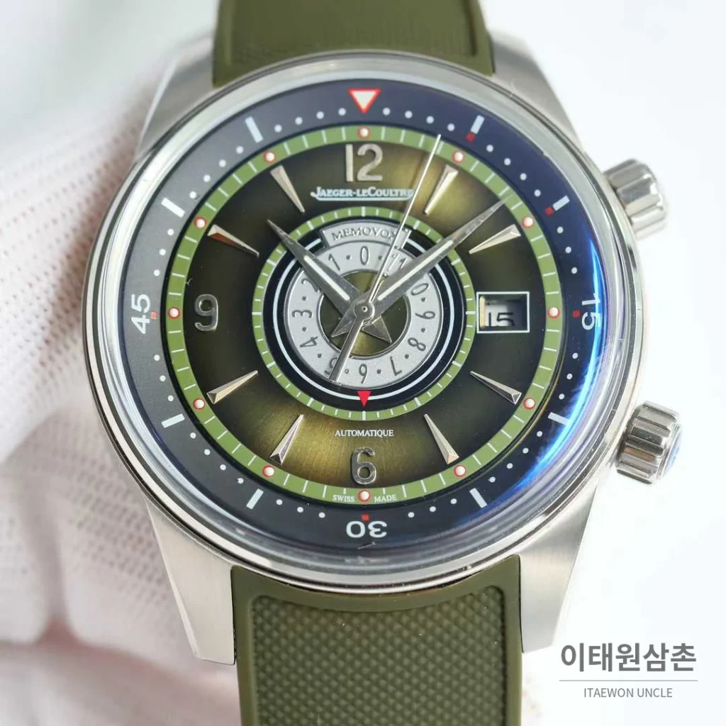 예거르쿨트르 폴라리스 러버밴드 블랙다이얼 데이트 오토매틱 42mm 블루 베젤
