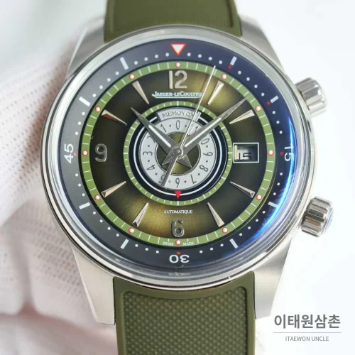 예거르쿨트르 폴라리스 러버밴드 블랙다이얼 데이트 오토매틱 42mm 블루 베젤