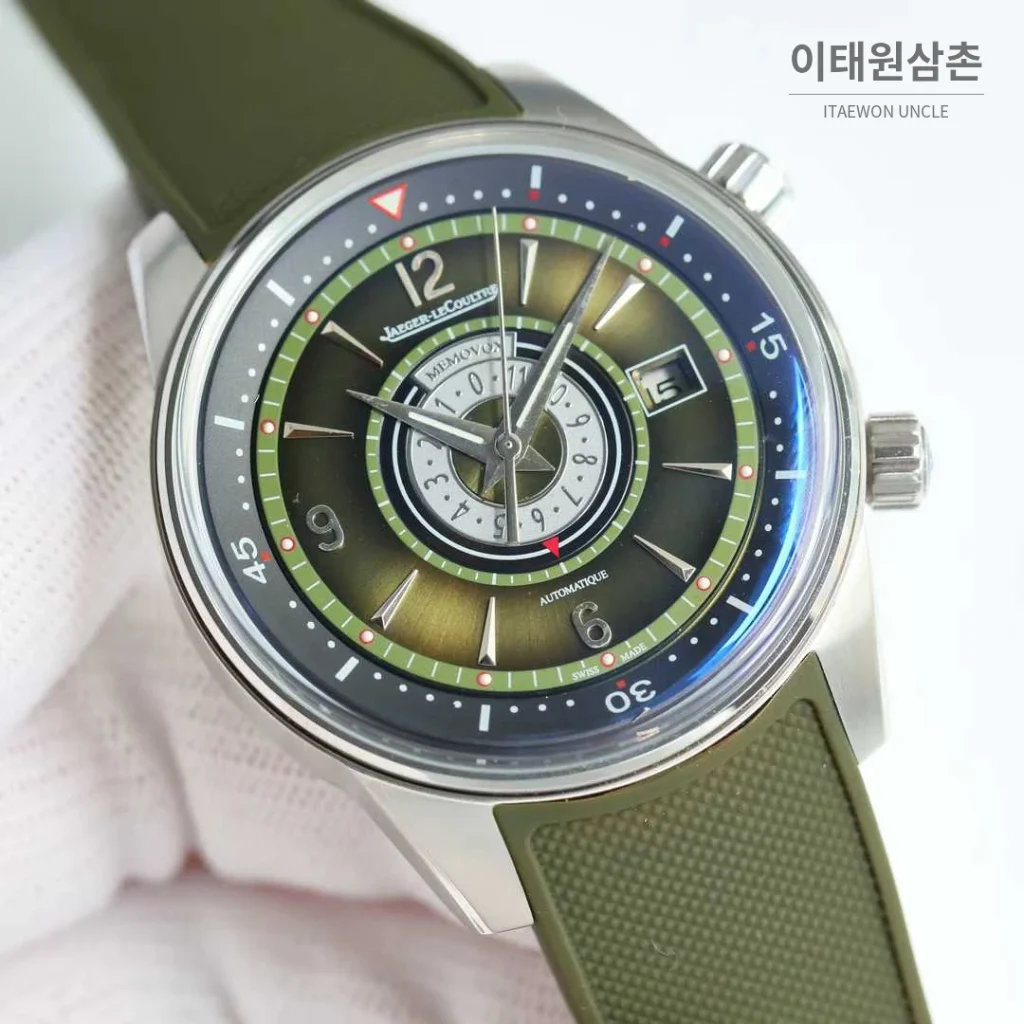 예거르쿨트르 폴라리스 러버밴드 블랙다이얼 데이트 오토매틱 42mm 블루 베젤