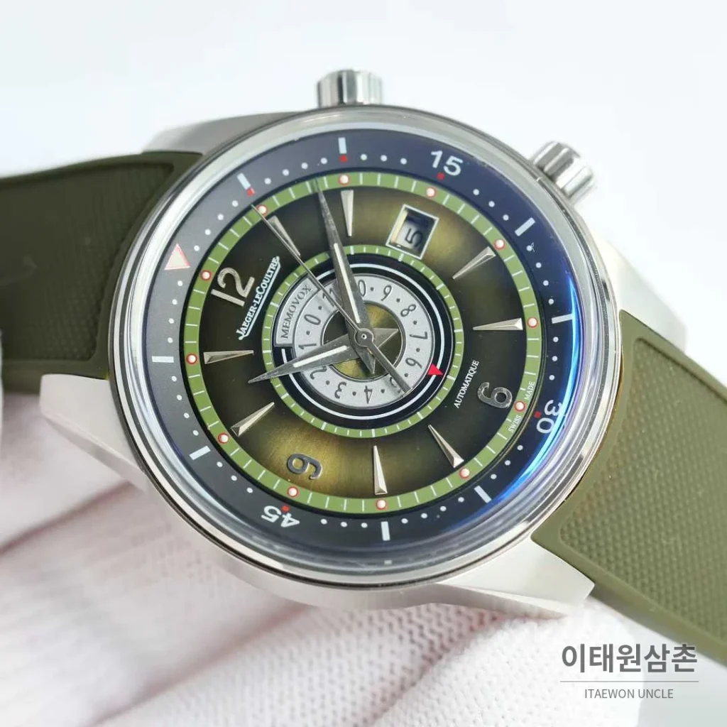 예거르쿨트르 폴라리스 러버밴드 블랙다이얼 데이트 오토매틱 42mm 블루 베젤