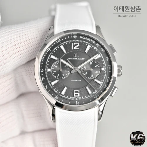 예거르쿨트르 폴라리스 스틸 선레이 다이얼 오토매틱 42mm 화이트 러버 스트랩