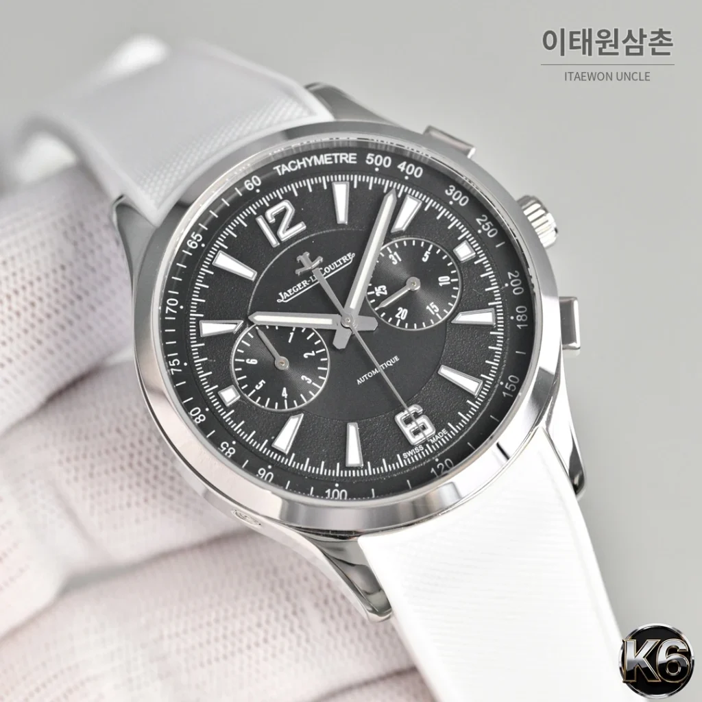 예거르쿨트르 폴라리스 스틸 선레이 다이얼 오토매틱 42mm 화이트 러버 스트랩