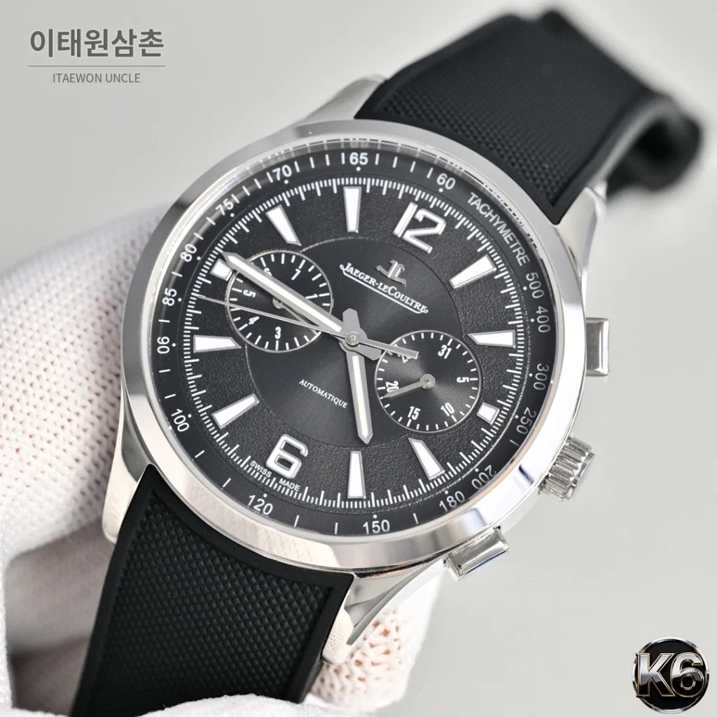 예거르쿨트르 폴라리스 스틸 선레이 다이얼 오토매틱 42mm 블랙 러버 스트랩