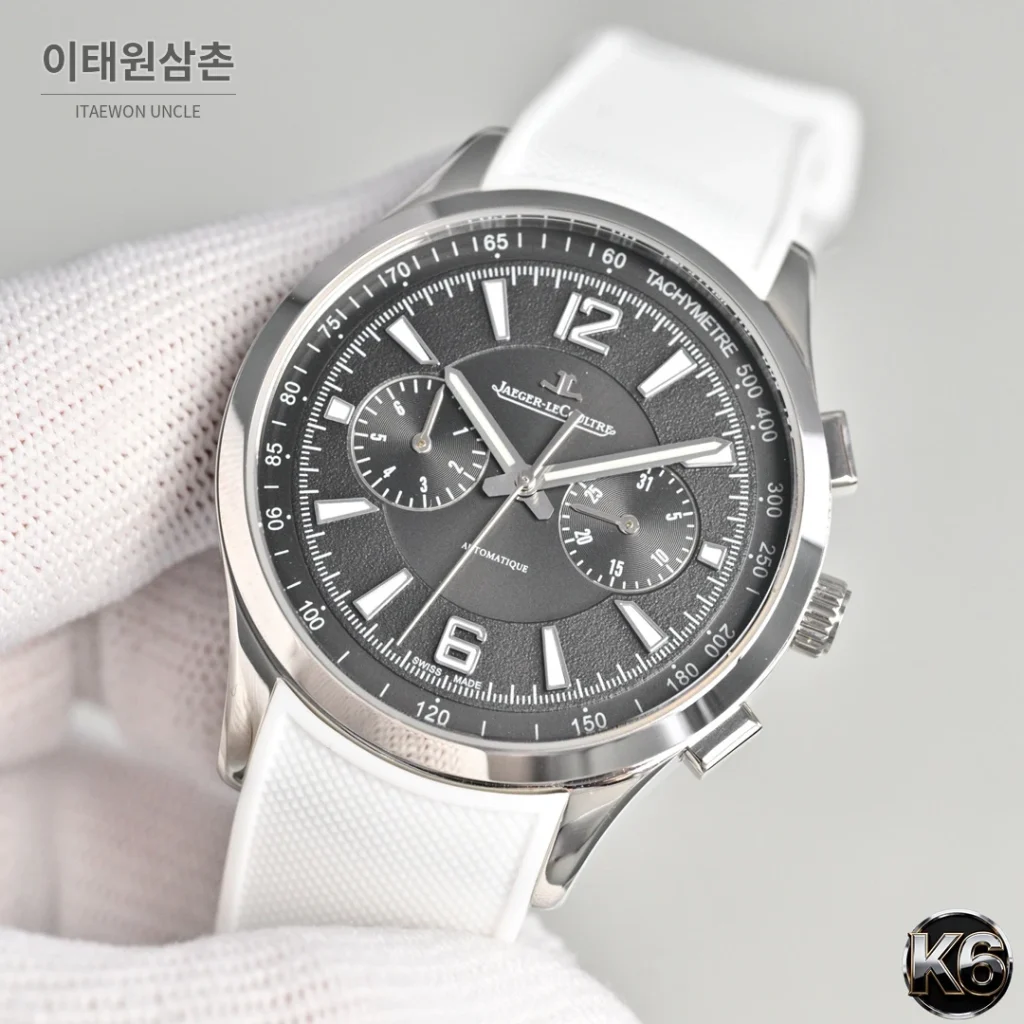 예거르쿨트르 폴라리스 스틸 선레이 다이얼 오토매틱 42mm 화이트 러버 스트랩