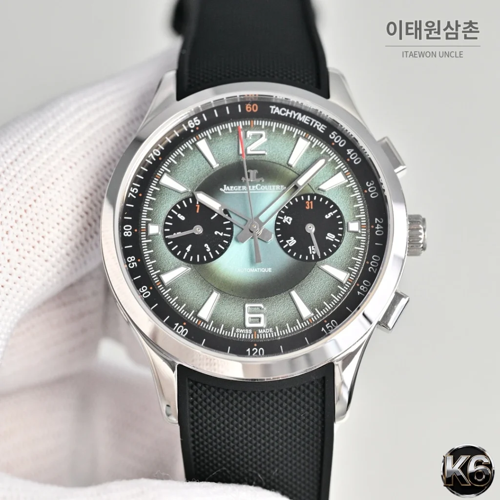 예거르쿨트르 폴라리스 스틸 선레이 다이얼 오토매틱 42mm 화이트 러버 스트랩