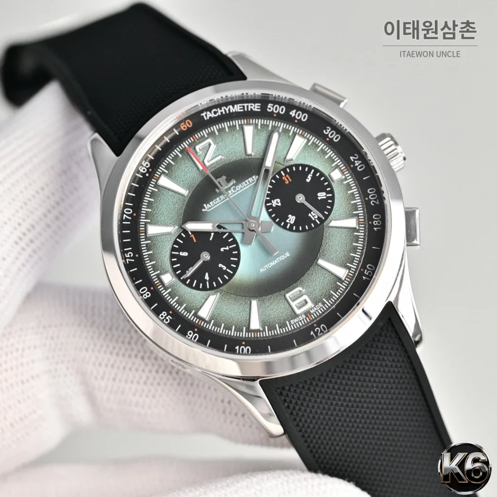 예거르쿨트르 폴라리스 스틸 선레이 다이얼 오토매틱 42mm 화이트 러버 스트랩