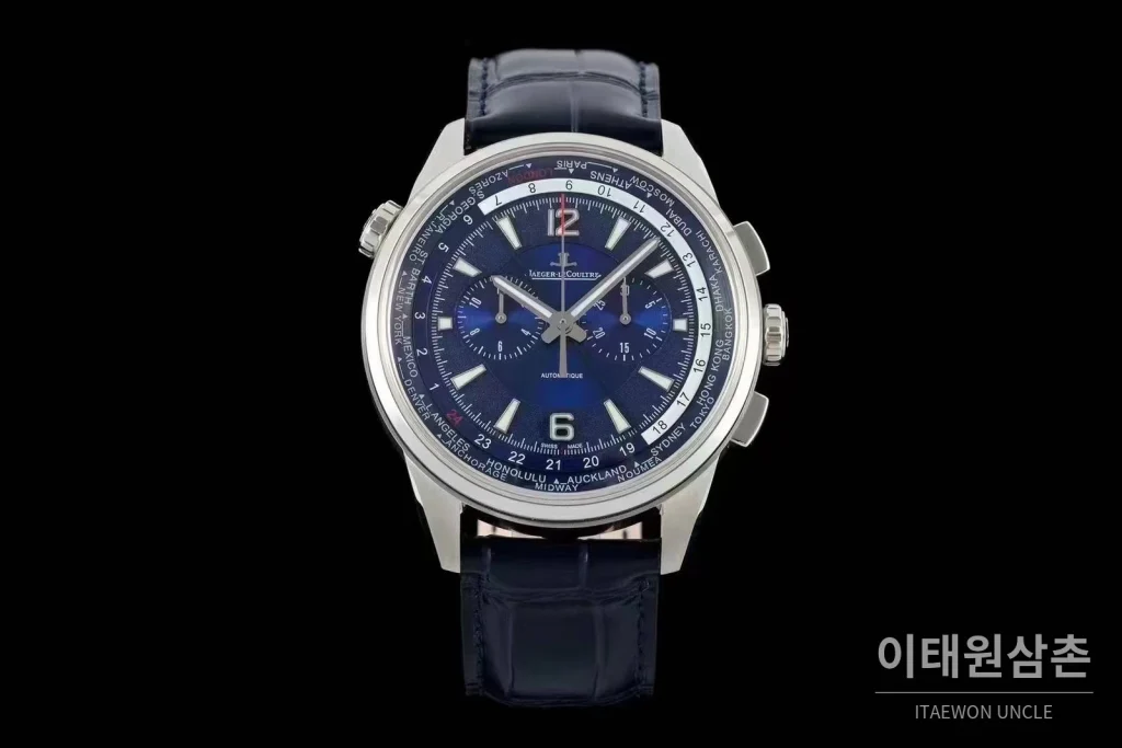 예거르쿨트르 폴라리스 월드타임 크로노그래프 스틸 블루블랙다이얼 오토매틱 44mm