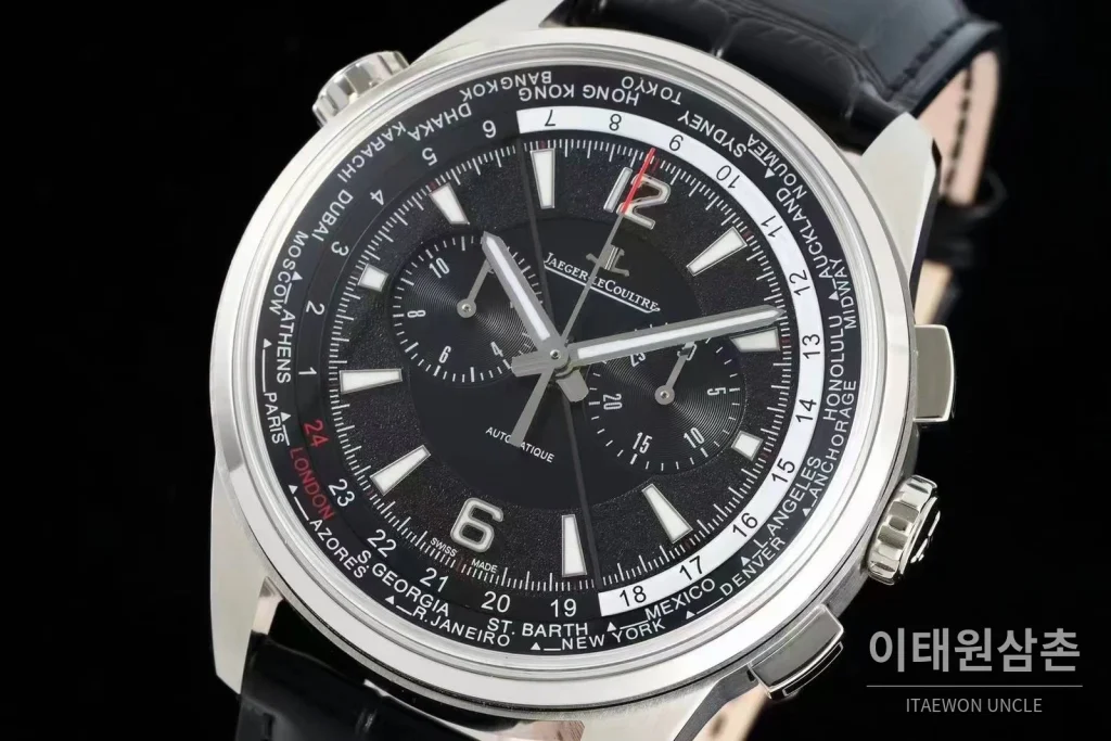 예거르쿨트르 폴라리스 월드타임 크로노그래프 스틸 블루블랙다이얼 오토매틱 44mm (2)