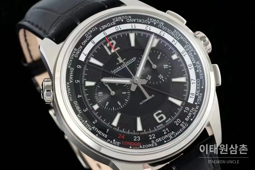 예거르쿨트르 폴라리스 월드타임 크로노그래프 스틸 블루블랙다이얼 오토매틱 44mm (2)