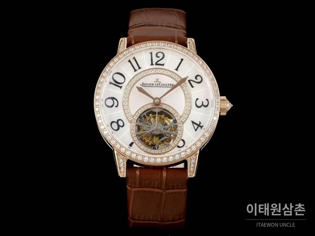 예거르쿨트르 랑데부 투르비옹 다이아몬드 자개다이얼 오토매틱 39mm 브라운 가죽 스트랩