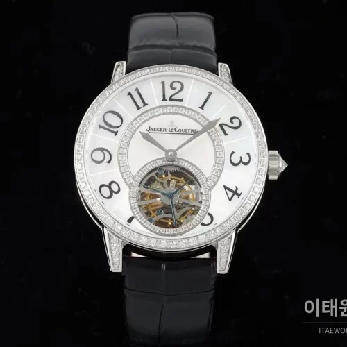 예거르쿨트르 랑데부 투르비옹 다이아몬드 자개다이얼 오토매틱 39mm 블랙 가죽 스트랩