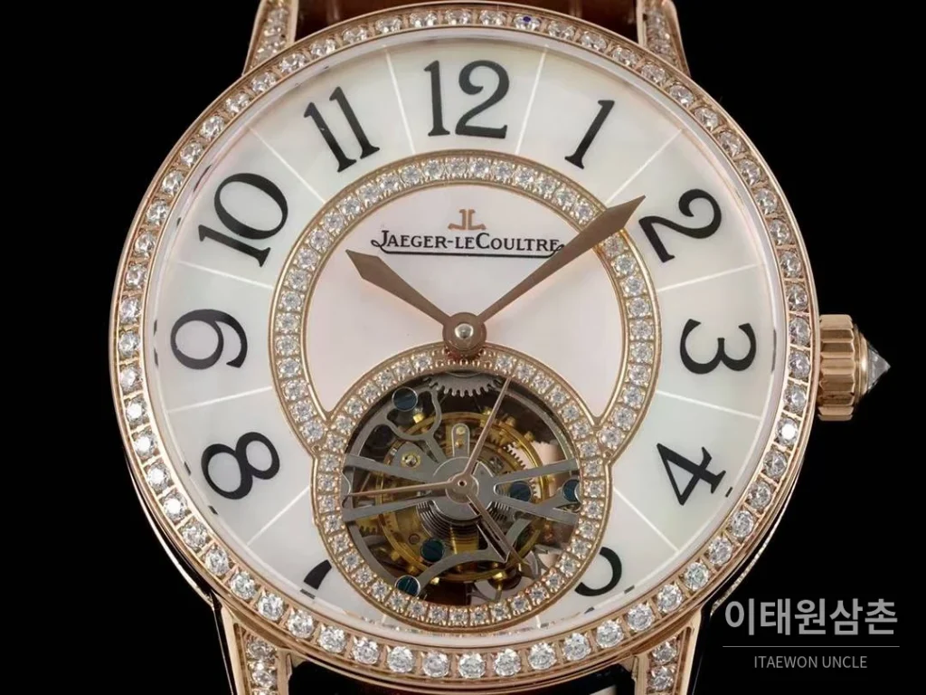 예거르쿨트르 랑데부 투르비옹 다이아몬드 자개다이얼 오토매틱 39mm 브라운 가죽 스트랩