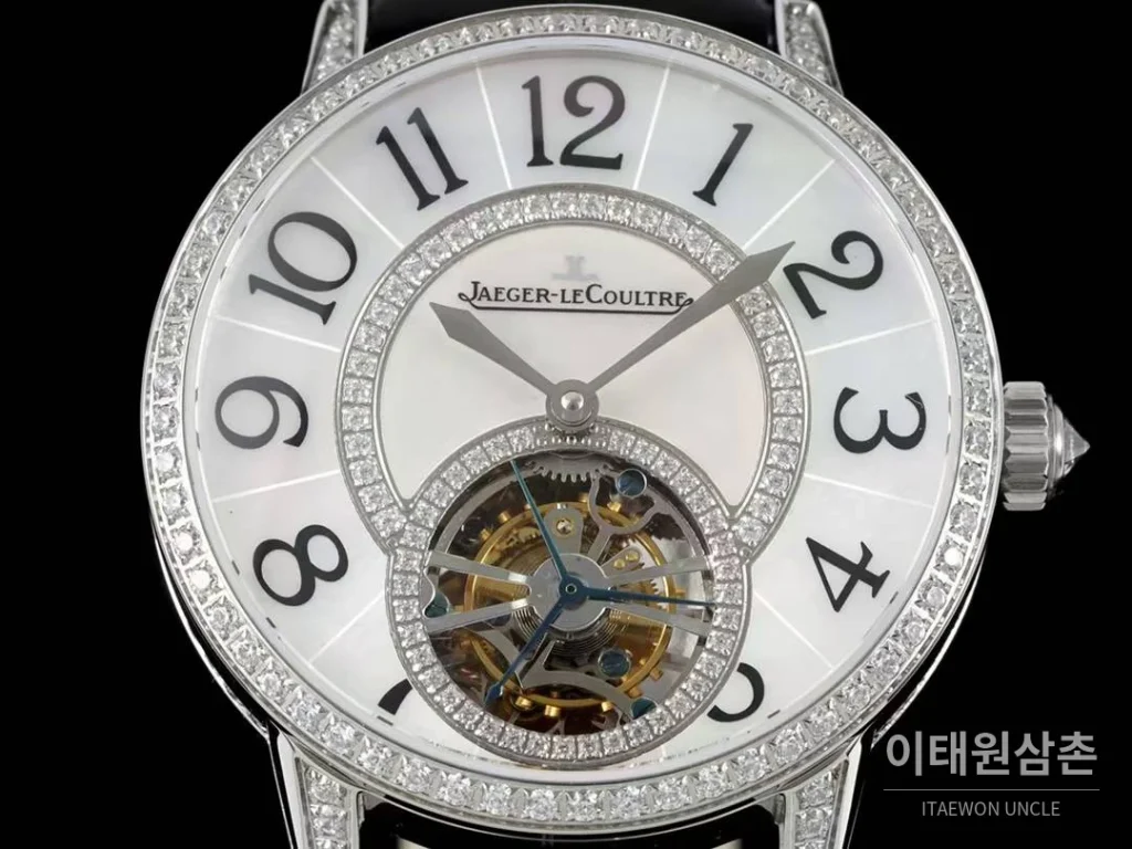 예거르쿨트르 랑데부 투르비옹 다이아몬드 자개다이얼 오토매틱 39mm 블랙 가죽 스트랩