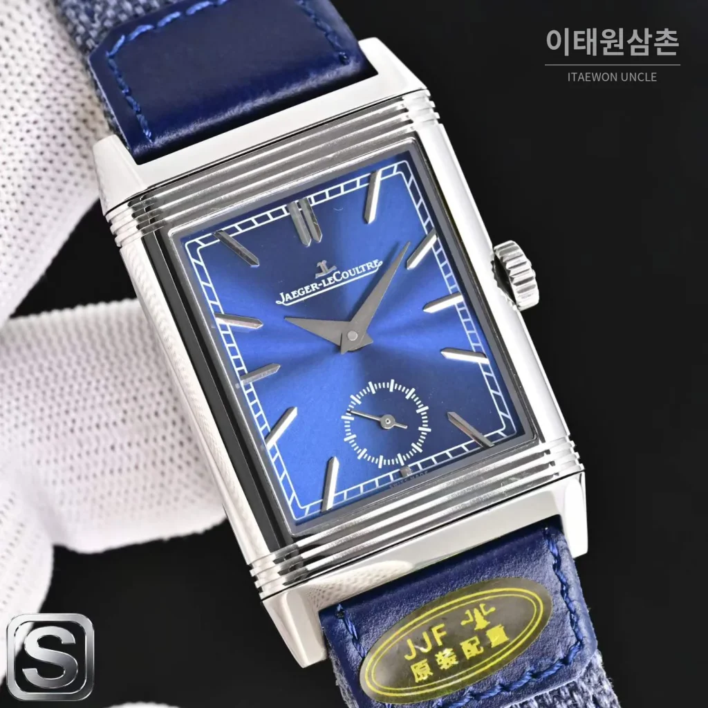 예거르쿨트르 리베르소 트리뷰트 듀오페이스 스몰 세컨즈 수동 시계 47mm Q3988482 블루 다이얼