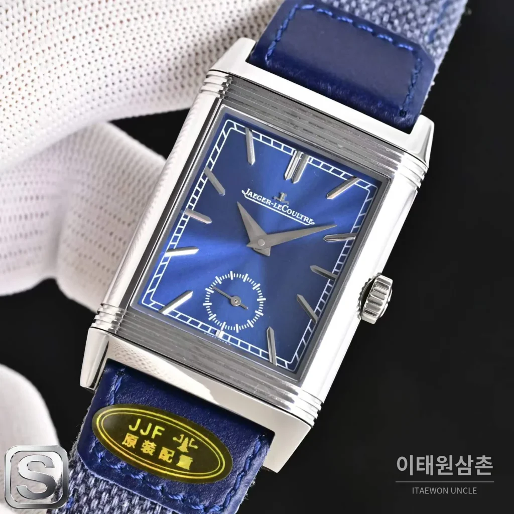 예거르쿨트르 리베르소 트리뷰트 듀오페이스 스몰 세컨즈 수동 시계 47mm Q3988482 블루 다이얼