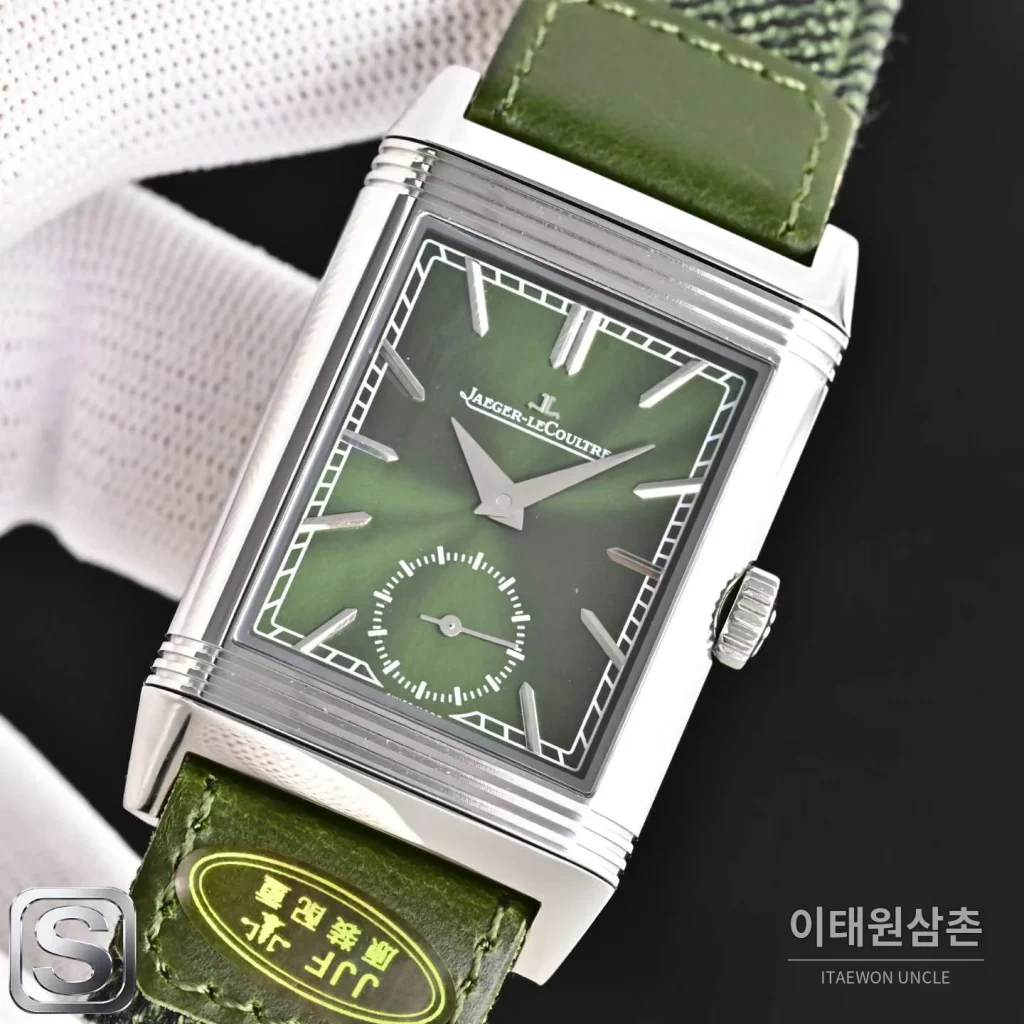 예거르쿨트르 리베르소 트리뷰트 듀오페이스 스몰 세컨즈 수동 시계 47mm Q3988482 그린 다이얼
