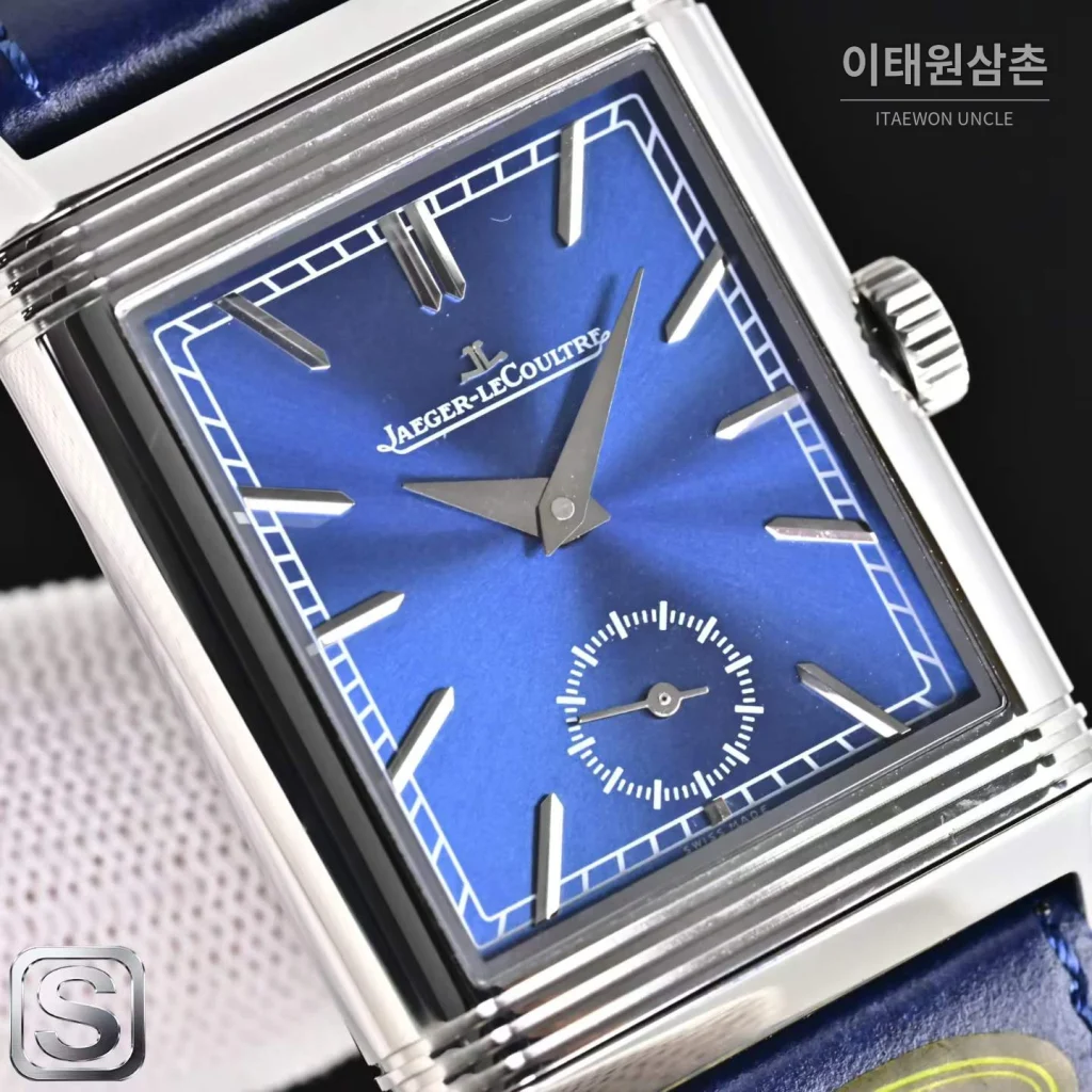 예거르쿨트르 리베르소 트리뷰트 듀오페이스 스몰 세컨즈 수동 시계 47mm Q3988482 블루 다이얼