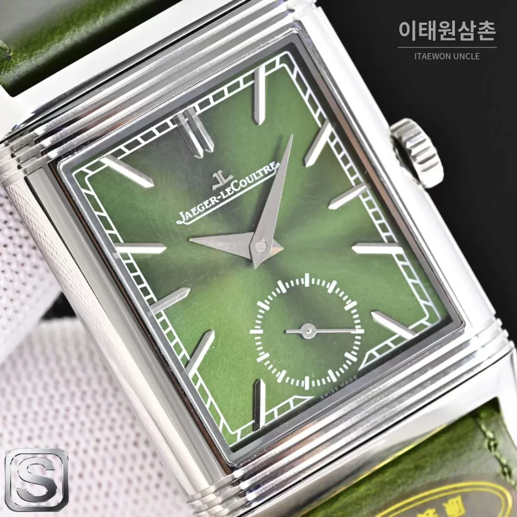 예거르쿨트르 리베르소 트리뷰트 듀오페이스 스몰 세컨즈 수동 시계 47mm Q3988482 그린 다이얼