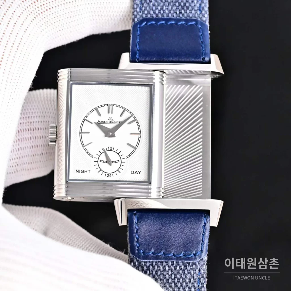 예거르쿨트르 리베르소 트리뷰트 듀오페이스 스몰 세컨즈 수동 시계 47mm Q3988482 블루 다이얼