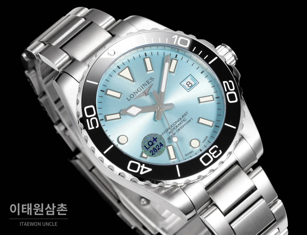 론진 3세대 하이드로콘퀘스트 세라믹 블랙베젤 스카이블루다이얼 오토매틱 42mm