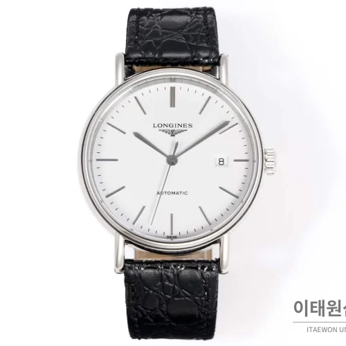 론진 클래식 스틸 화이트다이얼 심플 오토매틱 40mm 블랙 가죽 스트랩