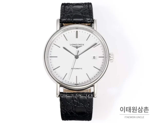 로진 클래식 스틸 화이트다이얼 심플 오토매틱 40mm (5) 론진 클래식 스틸 화이트다이얼 심플 오토매틱 40mm 블랙 가죽 스트랩
