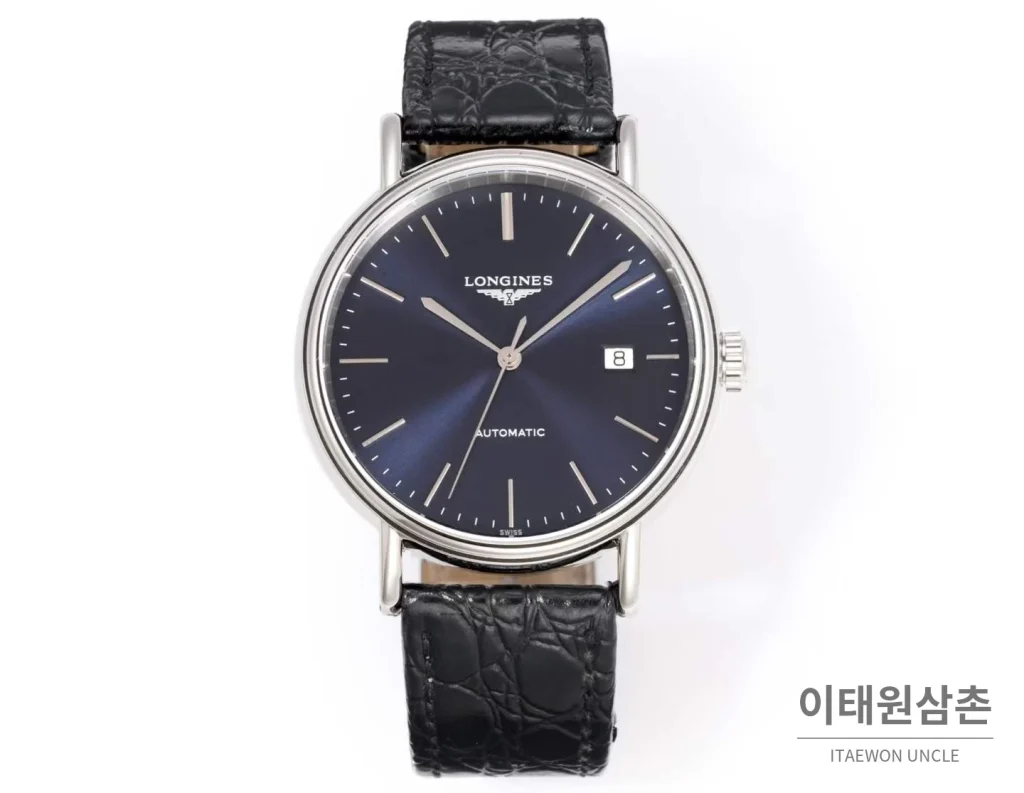 론진 클래식 스틸 화이트다이얼 심플 오토매틱 40mm 블랙 가죽 스트랩 (2)