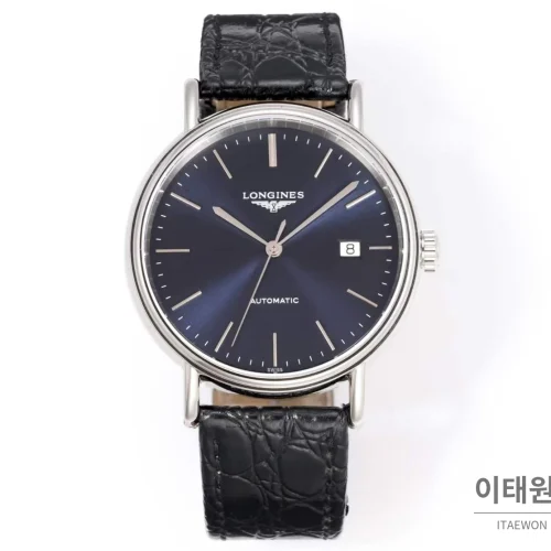 론진 클래식 스틸 화이트다이얼 심플 오토매틱 40mm 블랙 가죽 스트랩 (2)