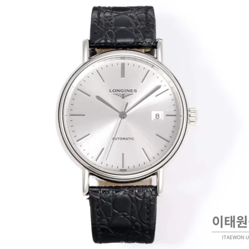 론진 클래식 스틸 화이트다이얼 심플 오토매틱 40mm 블랙 가죽 스트랩 (4)
