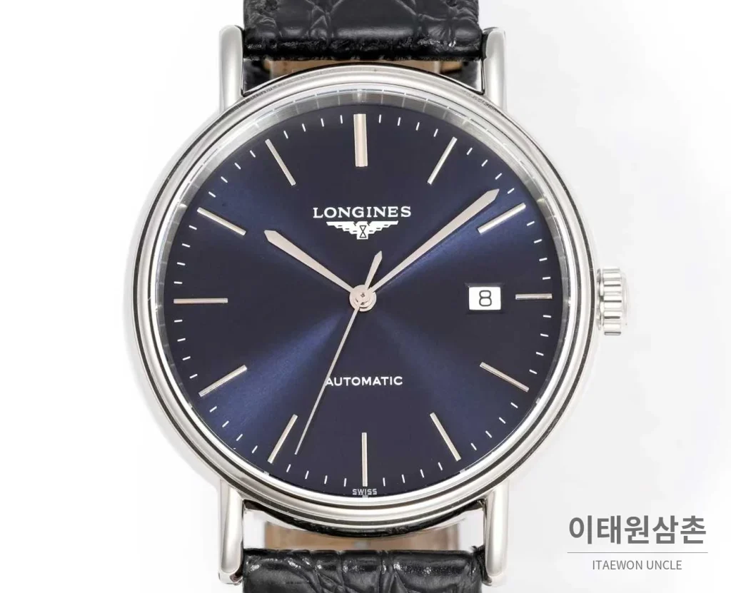 론진 클래식 스틸 화이트다이얼 심플 오토매틱 40mm 블랙 가죽 스트랩 (2)