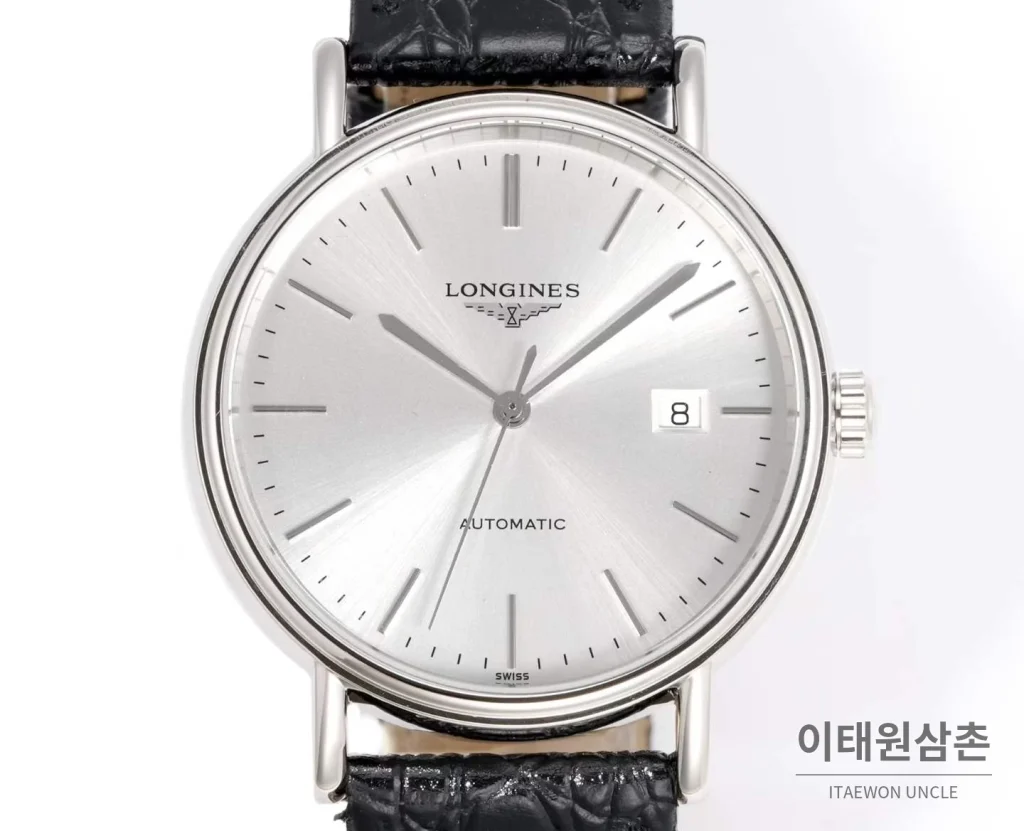 론진 클래식 스틸 화이트다이얼 심플 오토매틱 40mm 블랙 가죽 스트랩 (4)